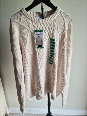 Kersh XL Wool Rich Blend Cream Cable Knit Sweater 0058